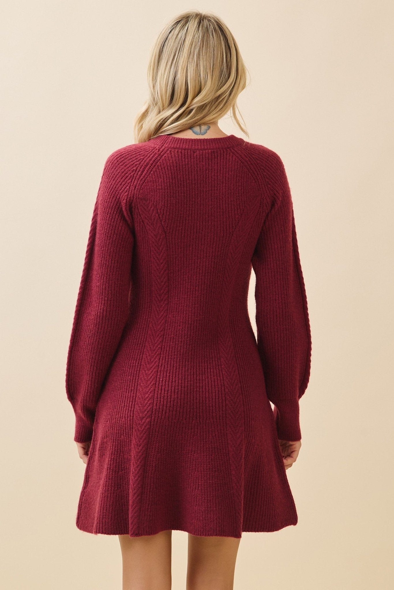 Rowan Fit & Flare Sweater Dress Burgundy / S Rowan Fit & Flare Sweater Dress Burgundy / S