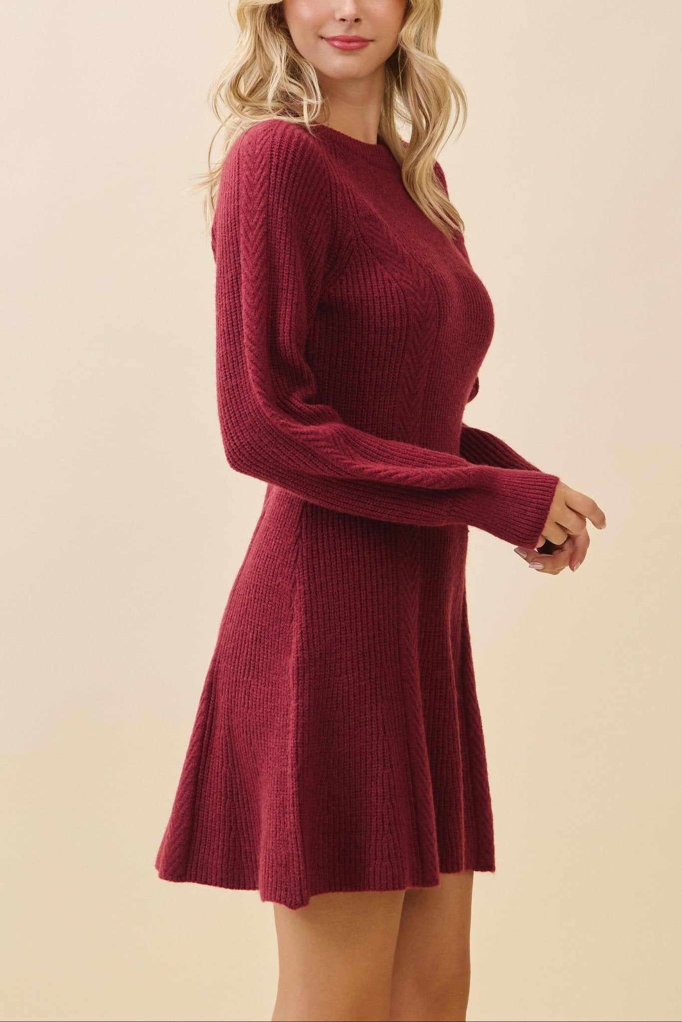 Rowan Fit & Flare Sweater Dress Burgundy / L Rowan Fit & Flare Sweater Dress Burgundy / L