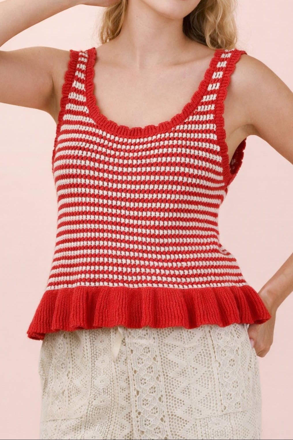 Ruffle Hem Striped Sweater Top - MTT Collective
