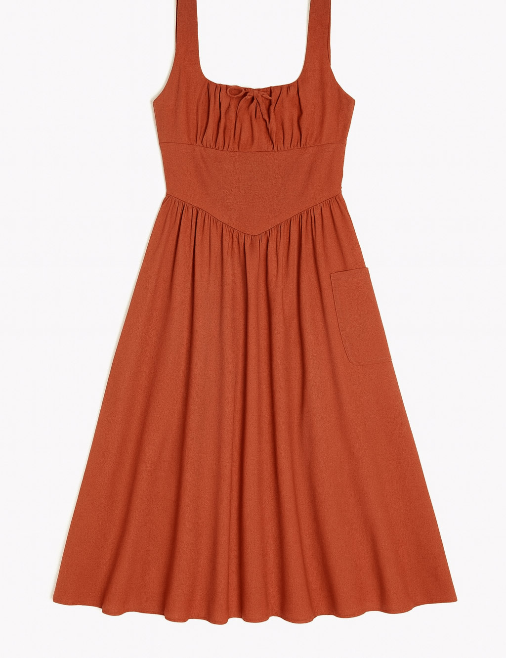 Rust Linen - Blend Corset Waist Midi Dress - MTT Collective