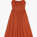 Rust Linen - Blend Corset Waist Midi Dress - MTT Collective