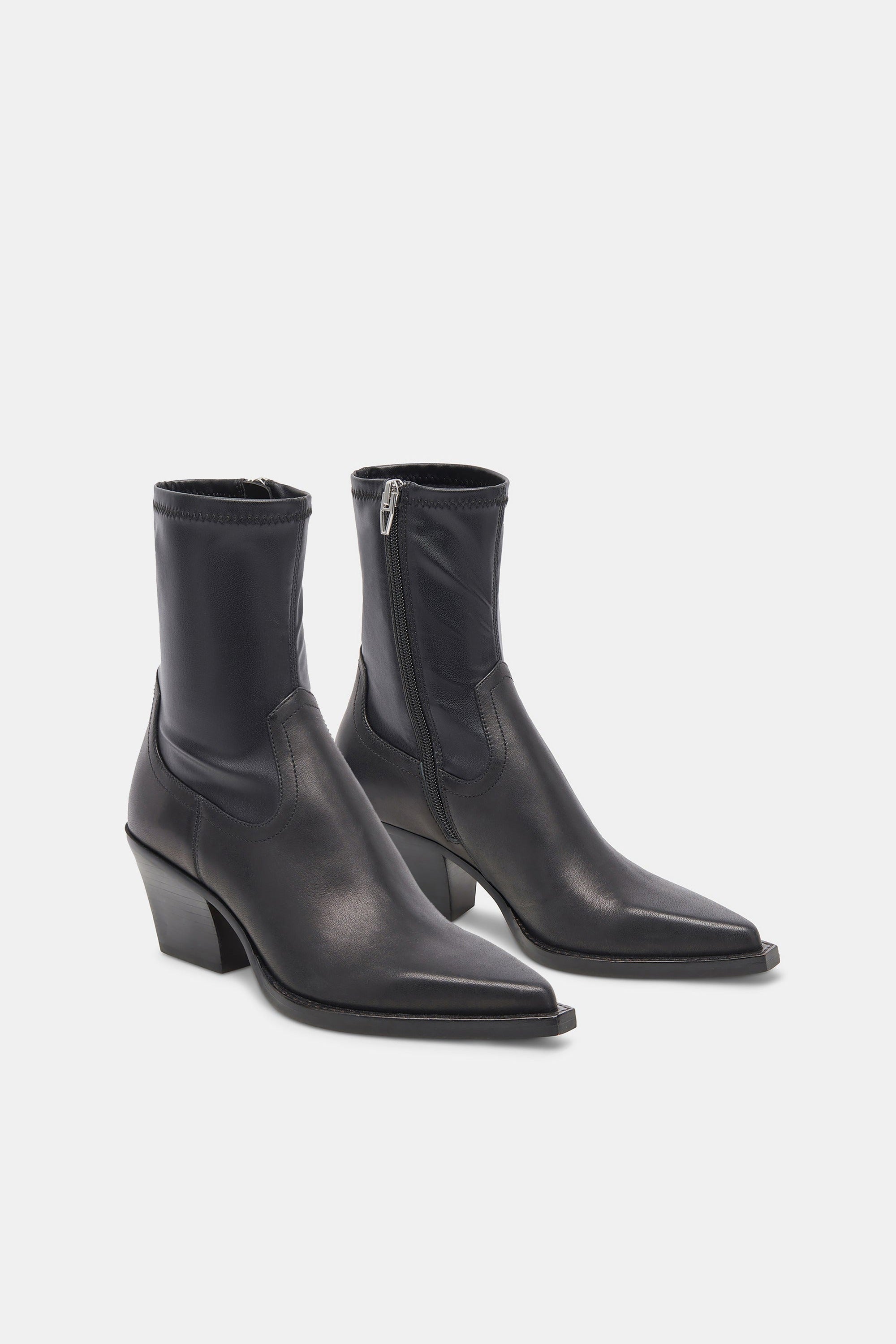 Dolce Vita Rutger pointed-toe ankle boot in black leather, pair front view
