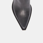 Dolce Vita Rutger ankle boot in black leather, top down view showing pointed toe