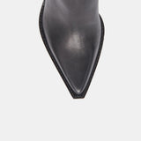 Dolce Vita Rutger ankle boot in black leather, top down view showing pointed toe