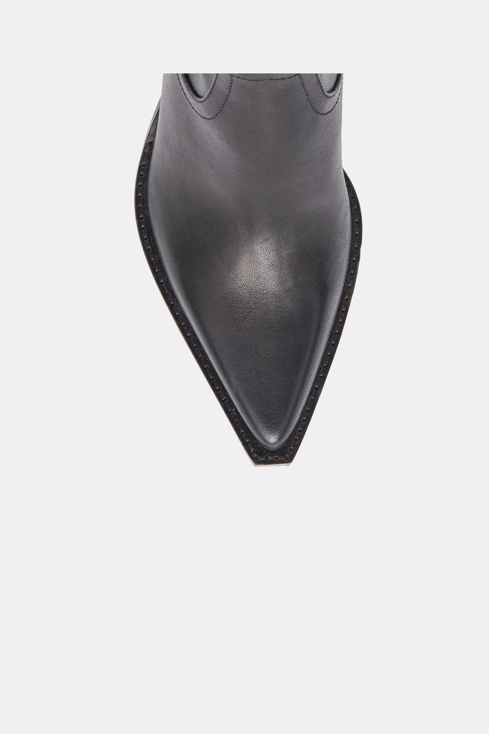 Dolce Vita Rutger ankle boot in black leather, top down view showing pointed toe