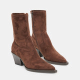 Dolce Vita Rutger pointed-toe ankle boot in dark brown Stella suede, pair front view