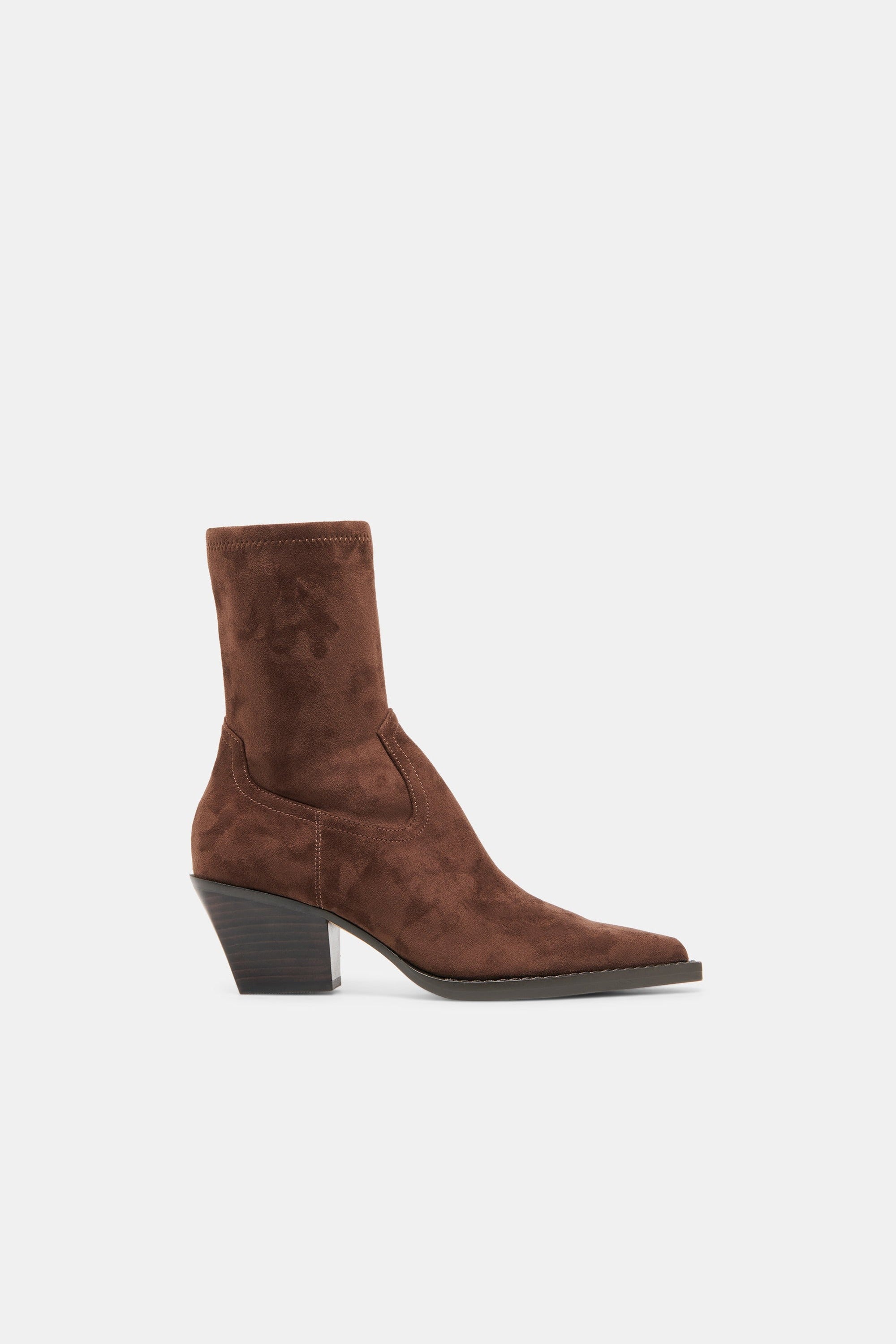 Dolce Vita Rutger ankle boot in dark brown suede, side profile