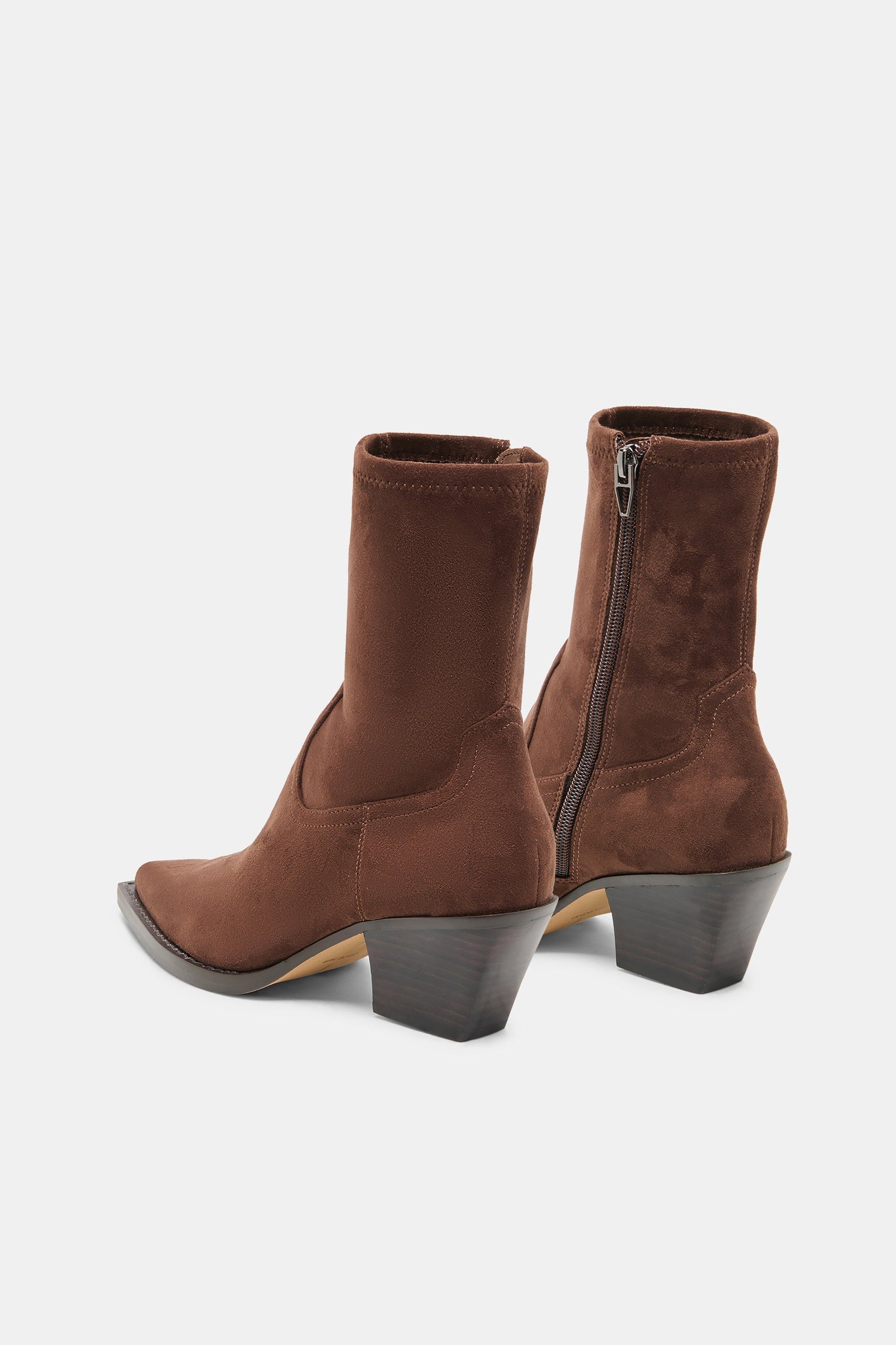 Dolce Vita Rutger ankle boot in dark brown suede, angled pair view