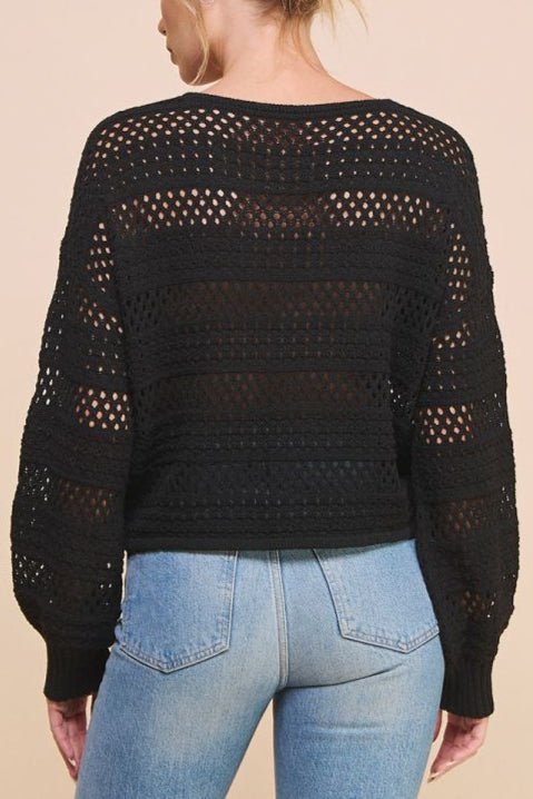 Ruth Open Weave Ruched Drawstring Pullover Sweater - MTT Collective