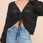 Ruth Open Weave Ruched Drawstring Pullover Sweater - MTT Collective