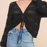 Ruth Open Weave Ruched Drawstring Pullover Sweater - MTT Collective