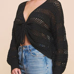 Ruth Open Weave Ruched Drawstring Pullover Sweater - MTT Collective