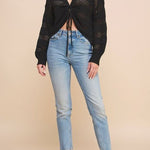 Ruth Open Weave Ruched Drawstring Pullover Sweater - MTT Collective