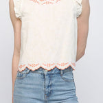 Sadie Contrast Embroidered Ruffled Top - MTT Collective