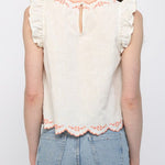 Sadie Contrast Embroidered Ruffled Top - MTT Collective