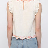 Sadie Contrast Embroidered Ruffled Top - MTT Collective
