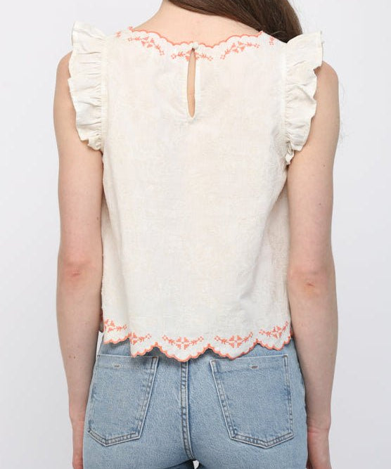 Sadie Contrast Embroidered Ruffled Top - MTT Collective