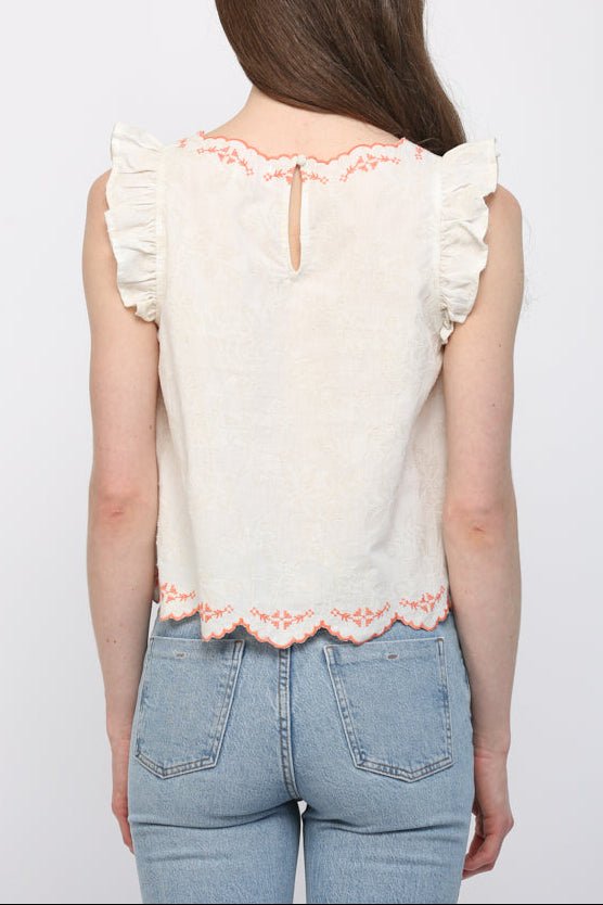 Sadie Contrast Embroidered Ruffled Top - MTT Collective
