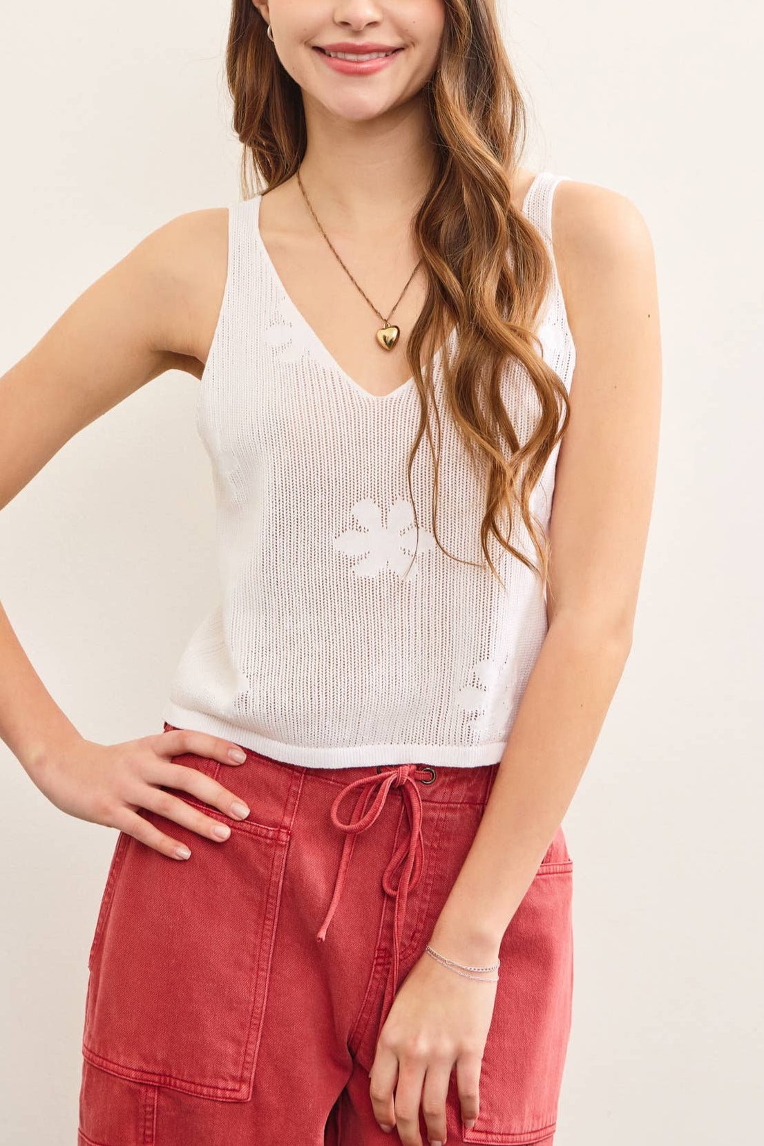 Sandra Knitted Floral Sweater Cami Top - MTT Collective