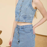 Scalloped Sleeveless Washed Denim Top - MTT Collective