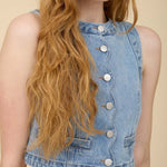 Scalloped Sleeveless Washed Denim Top - MTT Collective