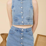 Scalloped Sleeveless Washed Denim Top - MTT Collective