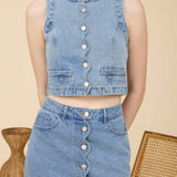 Scalloped Sleeveless Washed Denim Top - MTT Collective