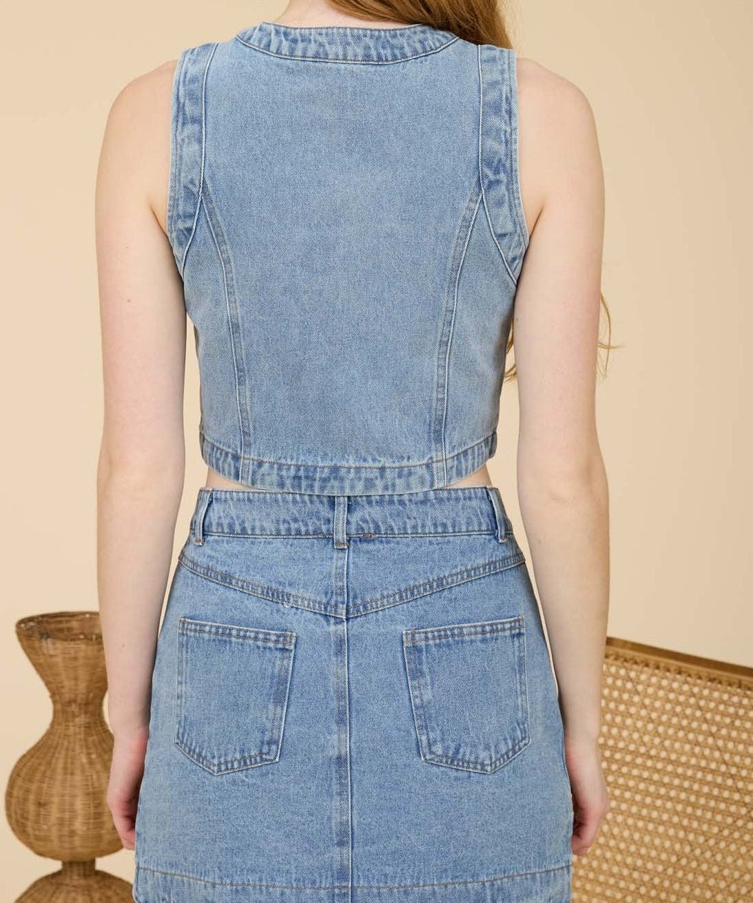 Scalloped Sleeveless Washed Denim Top - MTT Collective