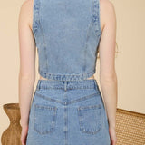 Scalloped Sleeveless Washed Denim Top - MTT Collective