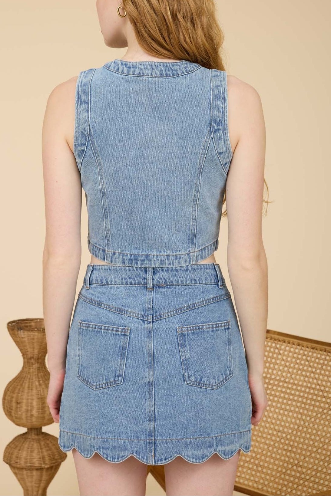 Scalloped Sleeveless Washed Denim Top - MTT Collective