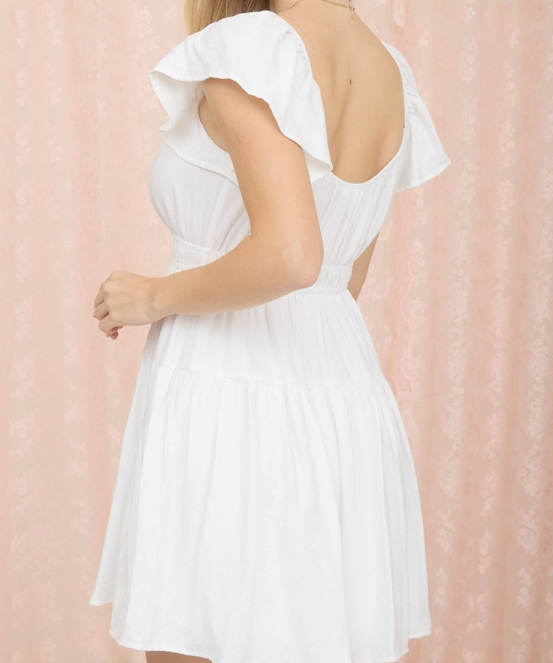 Shirred Flounce Sleeve Mini Dress - MTT Collective