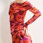 Sienna Off - Shoulder Mesh Long - Sleeve Midi Dress - MTT Collective