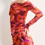 Sienna Off - Shoulder Mesh Long - Sleeve Midi Dress - MTT Collective