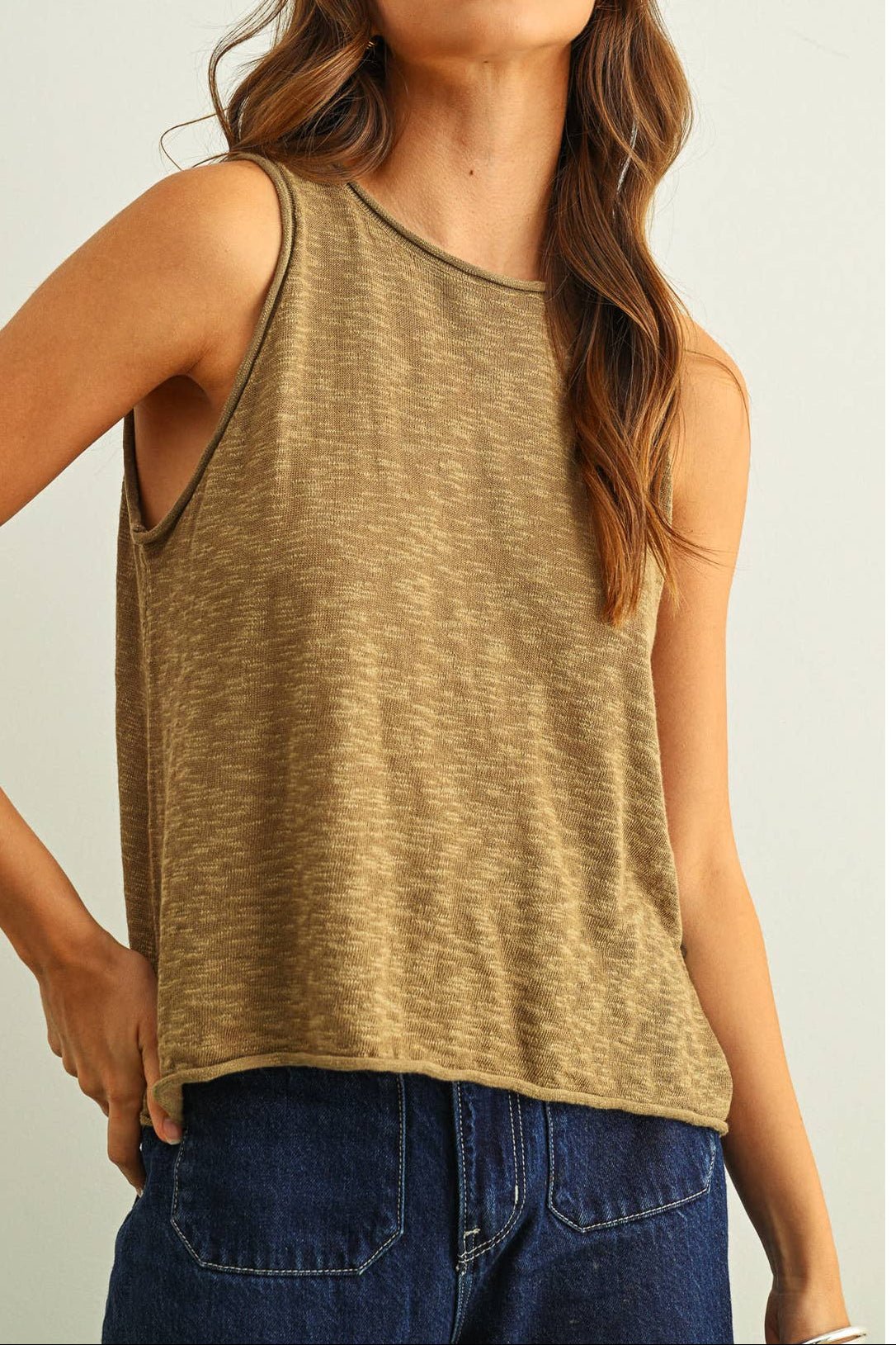 Slub Rolled Hem Sleeveless Top - MTT Collective