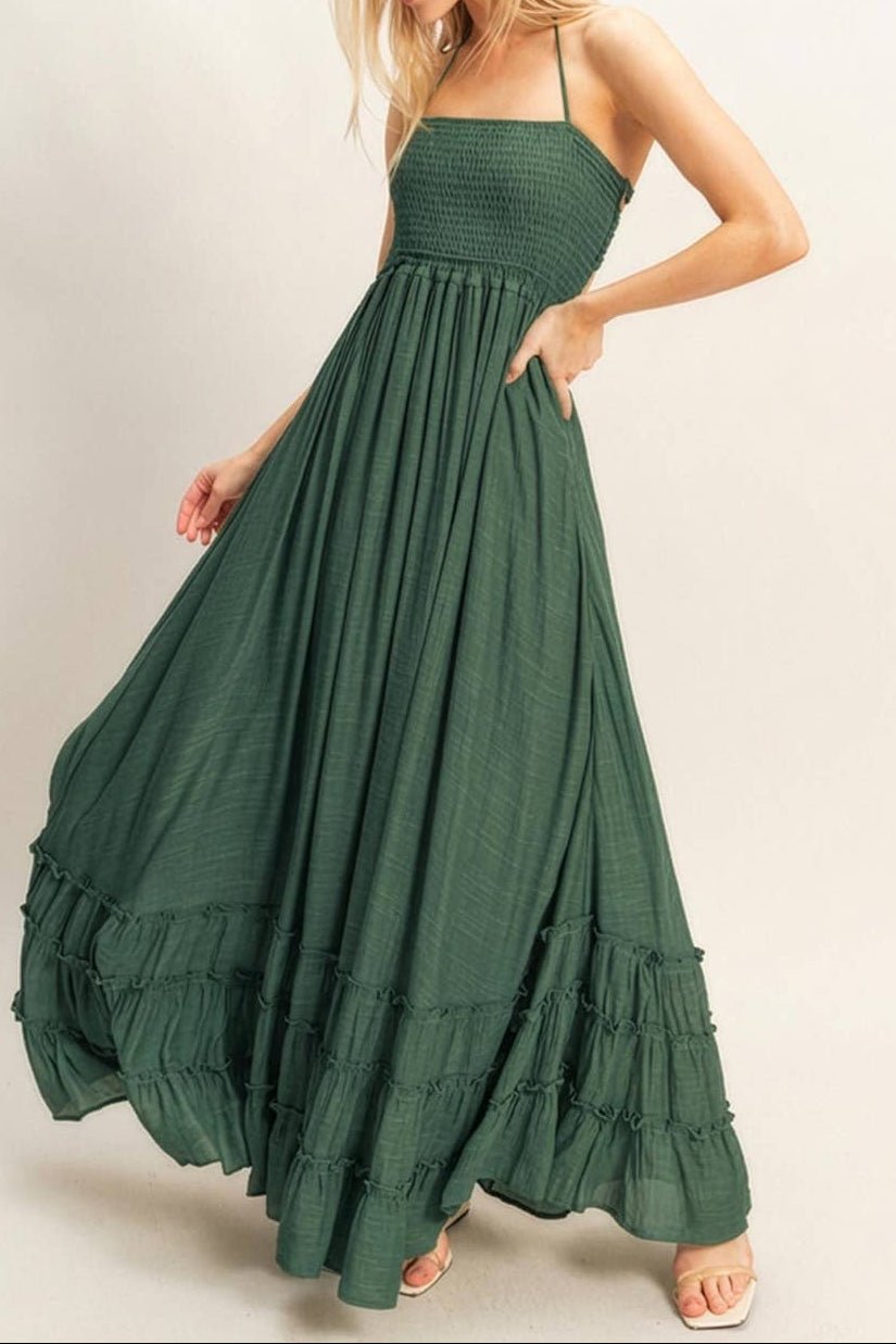 Smocked Halter Maxi Dress - MTT Collective