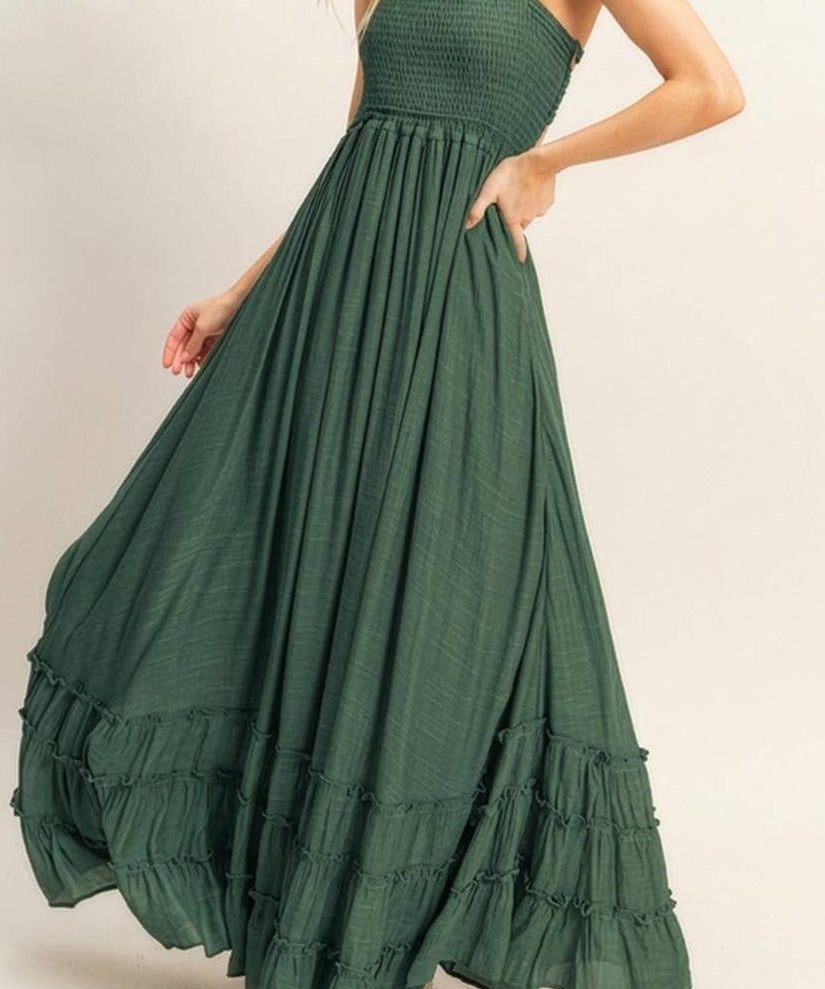 Smocked Halter Maxi Dress - MTT Collective