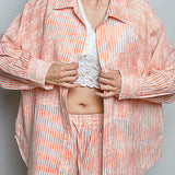 Orange stripe oversized raglan button shirt - front full outfit view