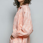 Orange stripe oversized raglan button shirt - side view