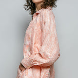 Orange stripe oversized raglan button shirt - side view