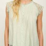 Soft Flow Lace Detail Button Front Blouse - MTT Collective