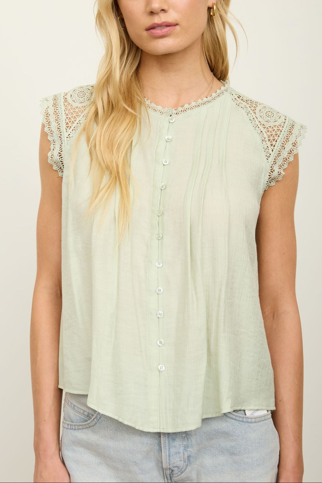 Soft Flow Lace Detail Button Front Blouse - MTT Collective