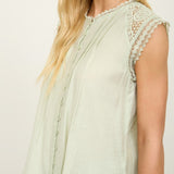 Soft Flow Lace Detail Button Front Blouse - MTT Collective