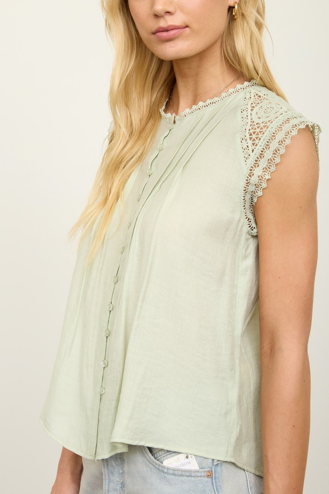 Soft Flow Lace Detail Button Front Blouse - MTT Collective