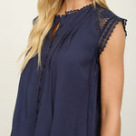Soft Flow Lace Detail Button Front Blouse - MTT Collective