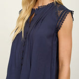 Soft Flow Lace Detail Button Front Blouse - MTT Collective
