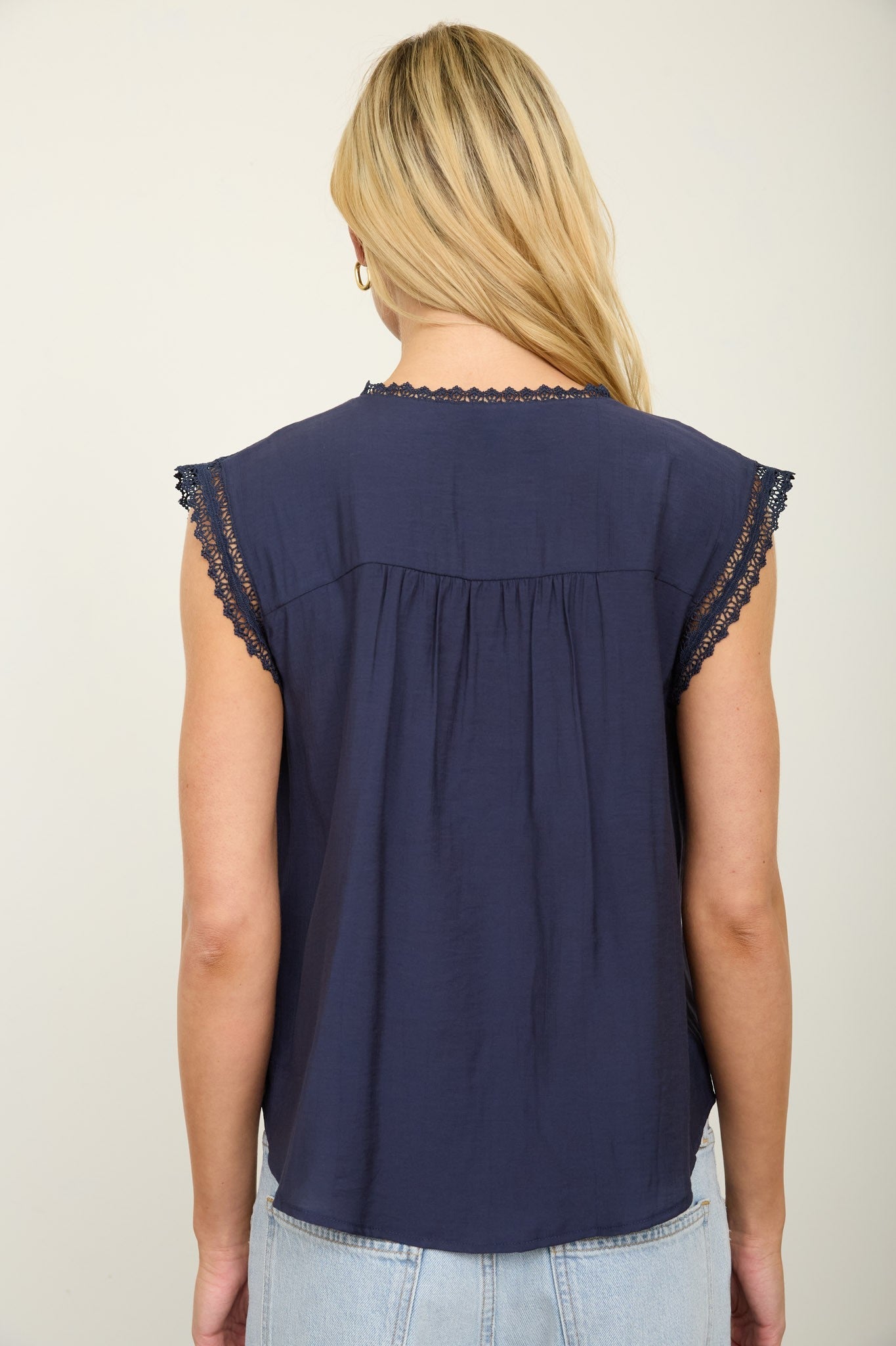Soft Flow Lace Detail Button Front Blouse - MTT Collective