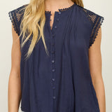 Soft Flow Lace Detail Button Front Blouse - MTT Collective