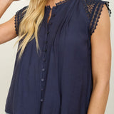 Soft Flow Lace Detail Button Front Blouse - MTT Collective