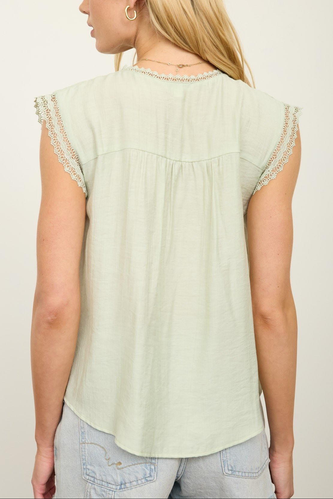Soft Flow Lace Detail Button Front Blouse - MTT Collective