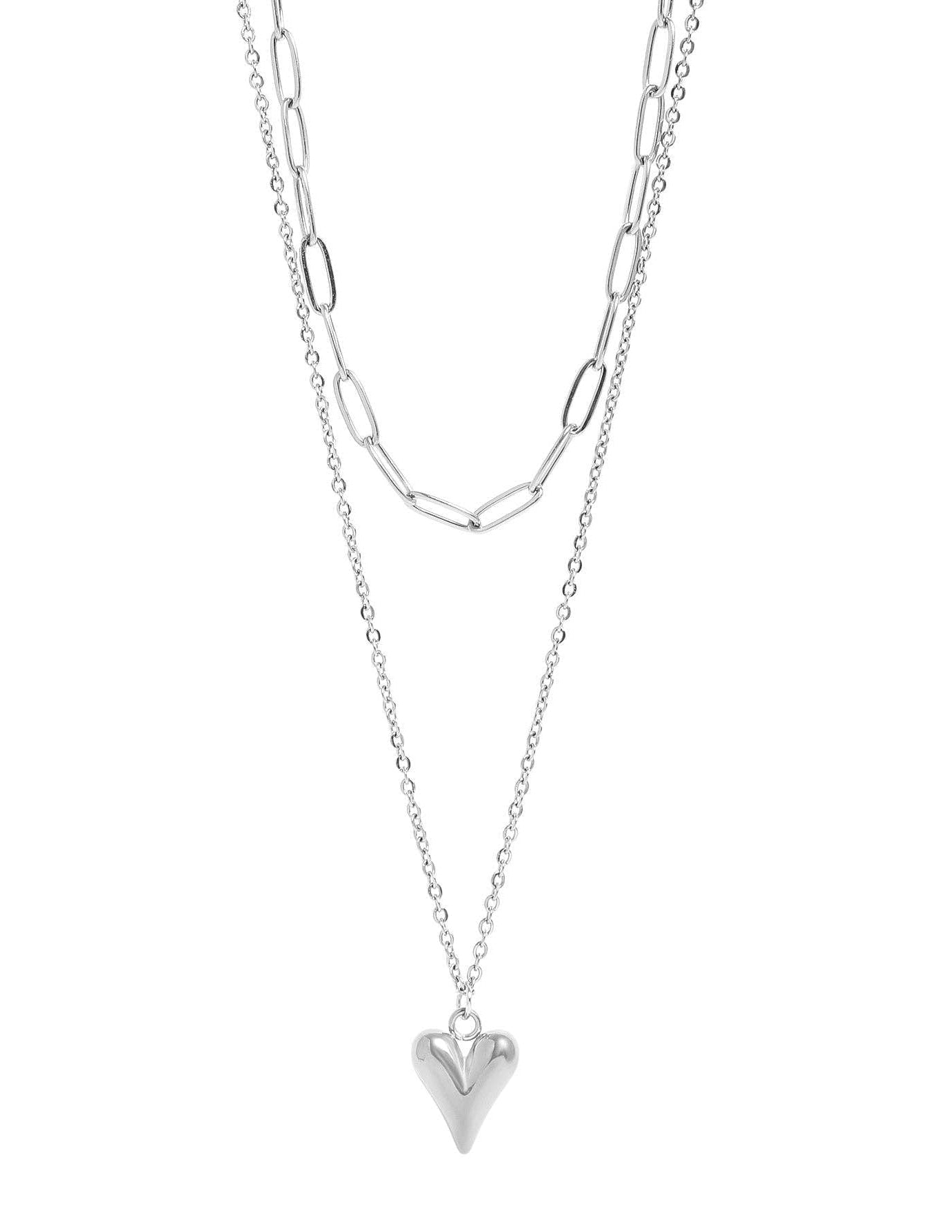 Sonya Paperclip Layered Heart Charm Necklace - MTT Collective